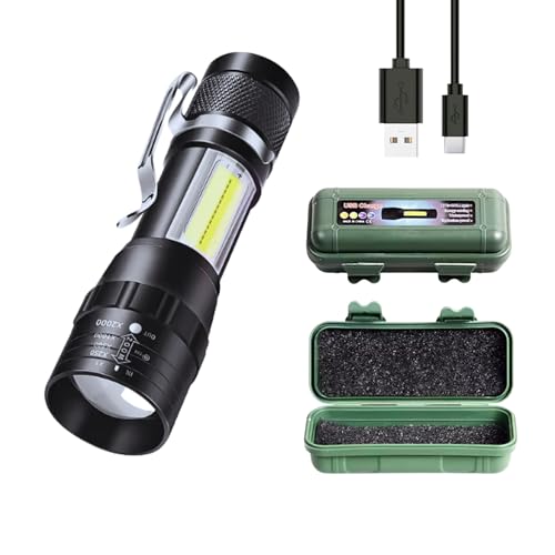 UTILIFY | Linterna LED Recargable Alta Potencia Mini 2000 Lúmenes, luminosa e Impermeable, Compacta y Táctica con 3 Modos: Frontal, Lateral y SOS, Ideal para Trabajo, Camping, Emergencias. + Caja