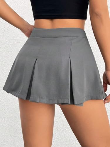 Womens Summer Asymmetrical Solid Color Mid Waist V Shaped Pleated Mini Skirt2