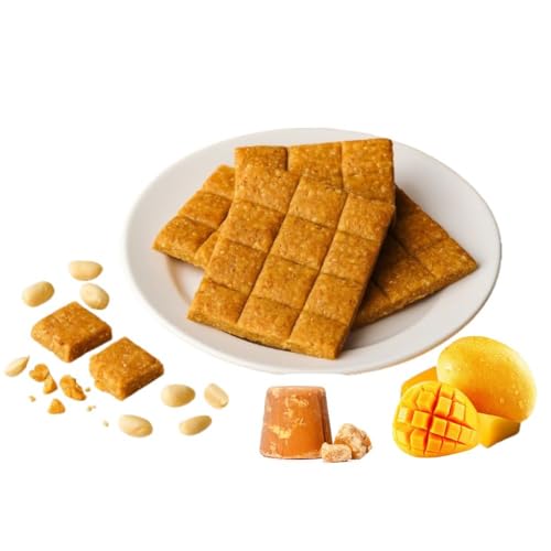 LONAVALA FOODS Famous Mango Crushed Peanut Chikki - 400 grams, 48 Pieces | No Added Preservatives and Colours | Mashed Groundnut Chikki Made with Jaggery | Sweet Peanut Gajak Chakki Bar