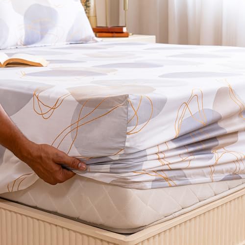 Image of HOMEMONDE Cotton Elastic Bedsheets Printed Noiseless Fitted Bed Sheets King Size 72 x 78 Inches with 2 Pillow Covers, | Perfect for Home Decor & Gifting
