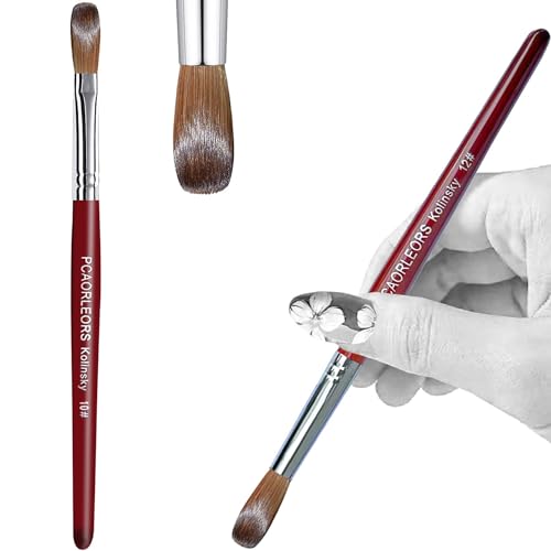 PCAORLEORS Pincel de uñas de acrílico con pelo de marta Kolinsky y mano de madera roja, pincel de gel redondo profesional para aplicar acrílico, tamaño 8,10,12(#10)