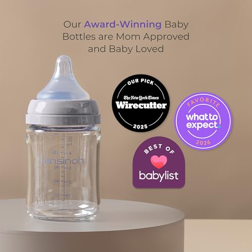 Image of Lansinoh Anti-Colic Glass Baby Bottles, White Collar, 5 Ounces, 4 Count