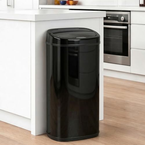 Devanti 68L Motion Sensor Bin Touchless Kitchen Rubbish Bin with Soft-Close Lid, Manual Mode, Stainless Steel Body Trash Can Automatic Garbage Bin Black