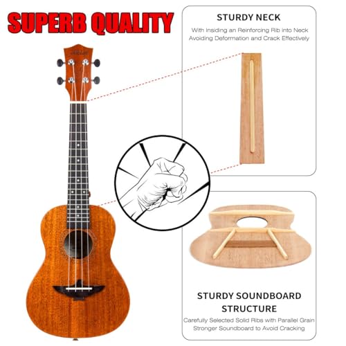 ukulele aklot concert ukelele solid mahogany 23 inch for professional beginners adults kit with free online courses and uke accessories akc23