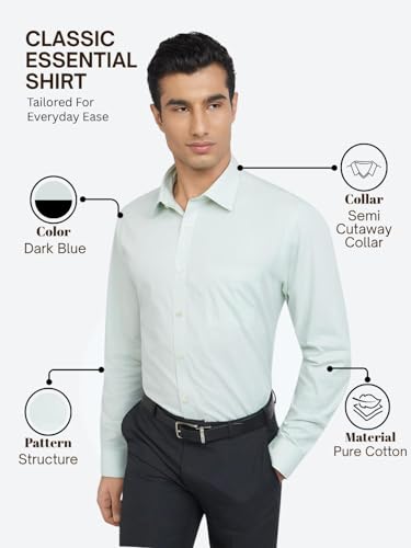 Image of Raymond Men's Slim Fit Pure Cotton Structure Pattern Semi Cutaway Collar Full Sleeve Formal Shirt