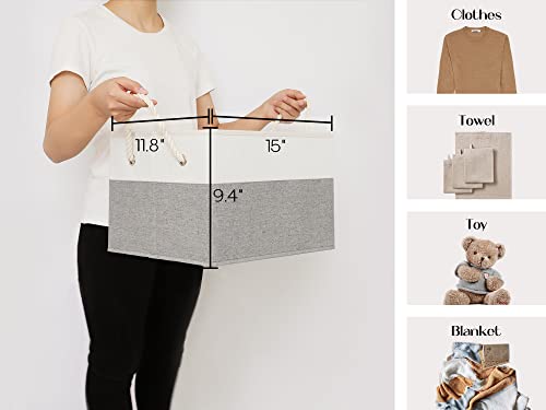 Loforhoney Home Fabric Storage Baskets For Shelves, Foldable Storage Baskets For Organizing, Closet Organizer Bins With Cotton Rope Handles, Canvas Storage Bins For Clothes, Xlarge, Beige&Gray, 2-Pack #TOP4