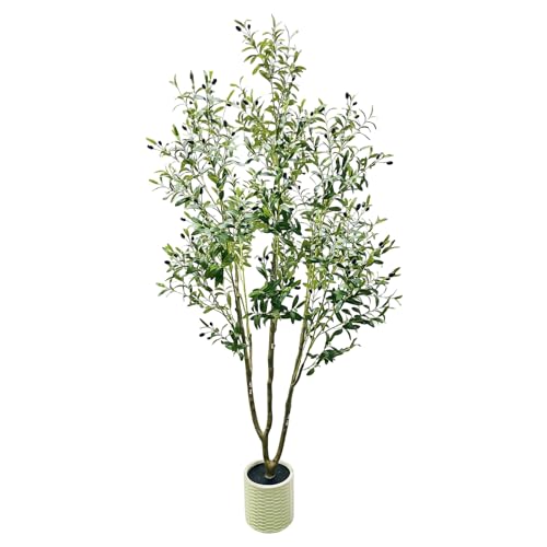 Fake Black Olive Tree with Pot, Faux Olive Tree 6Ft, Indoor Tall Artificial Plants Potted for Indoor...
