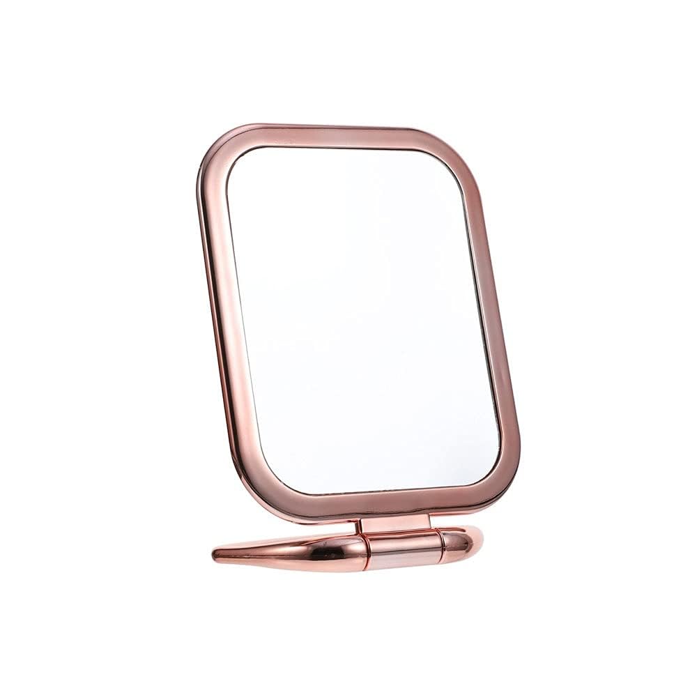 KIRA Makeup Mirror Double Sided Vanity Mirror Table top Vanity Mirror Compact Folding Mirror Small Mirror for Desk Hand held Mirrors Plastic Light Office Full Length Mirror (Rose Gold) (Rectangular)-image-16