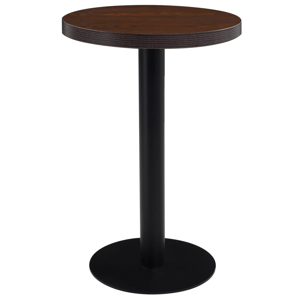 Eleganter runder Bistrotisch 50 cm aus MDF in Dunkelbraun mit Stahlbein, ideal für Cafe, Restaurant oder Bar, pflegeleicht mit feuchtem Tuch, einfacher Aufbau.