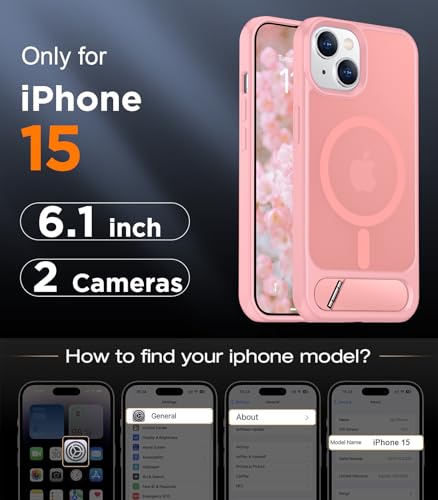 Image of Magnetic Compatible with iPhone 15 Case, [Built-in Invisible Kickstand][Compatible with MagSafe] [Military Grade Shockproof] Slim Translucent Matte Phone Case for iPhone 15 6.1 inch