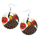 Pendientes redondos de moda con estampado de flores rojas de pavo real, elegantes y hermosos, ligeros, colgantes para mujeres y niñas