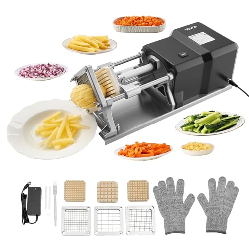 VEVOR Commercial French Fry Cutter, Stainless Steel Vegetable Fruit Chopper with 3 Replacement Blades 1/2-Inch 3/8-Inch 1/4-Inch, Electric Potato Slicer Dicer for Restaurants & Home Kitchen