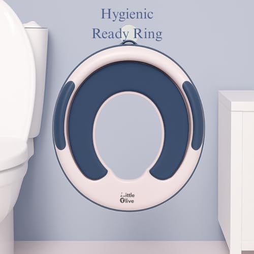 Image of Little Olive Baby Potty Seat with Backrest and Splash Guard | Soft Cushioned Toilet Trainer for Toddlers | Ergonomic Blue Potty Training Seat for Home and Travel