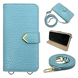 SH-04H/SHV34/506SH/STAR WARS mobile/ZETA/SERIE/AQUOS Xx3 スマホショルダー 手帳型 ケース (ブルー) myones 斜めがけ ストラップ 付き クロコ柄 型押し ワニ革調 スタンド機能 落下防止 カード収納 ニュアンスカラー くすみカラー PUレザー