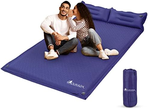 YOUKADA Sleeping Pad Foam Self Inflating Camping Mat Camping Mattress 2 Person Sleeping Pad for Camping Double Sleeping Mat Camping Pad with Pillow for Hiking Navy, Large