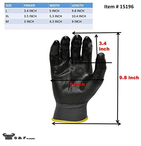 G & F Products 12 PAIRS Men's & Womens Working Gloves with Micro Foam Coating - Garden Gloves Texture Grip - Men's & Women's Work Glove For general purpose, construction, yardwork, Large (1519L-12) Black by G & F Products - Image 2