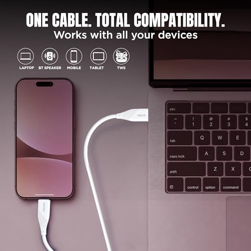 Image of Intex Speed Pro 27W Type-C to Lightning Fast Charging Cable with 480 Mbps Data Transfer, Tangle-Free Cable For iPhone 14,13, 12,11, 8, 7, 6, 5, Ipad, Macbook, Imac, Airpods and Other Devices - White