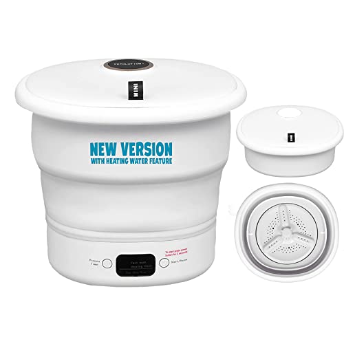 Mini Portable Washing Machine - Small Foldable Bucket Washer for Clothes- For Camping, RV, Travel, Small Spaces. (White)