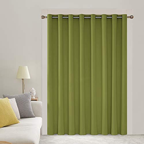 Image of Deconovo Blackout Grommet Top Drapes Girls Room Wide Width Curtains | Sliding Door Curtain 1 Panel, Wide Blackout Curtain, Privacy Drape for Patio Door, Green, 100 x 95 Inch