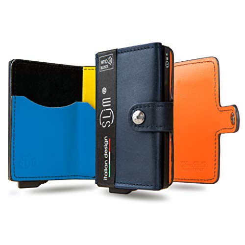 Porta Carte di Credito Schermato SLim ® Portafoglio Uomo Rfid Portatessere Anticlonazione Donna Portacarte Uomo (Senza Zip, Vera Pelle Blu Multicolor)
