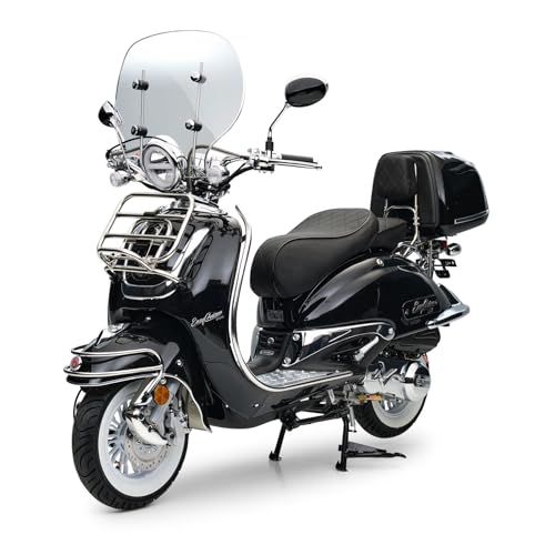 Motorroller Easycruiser Chrome Edition 50ccm Euro 5 Retro Roller 25km/h (Schwarz)