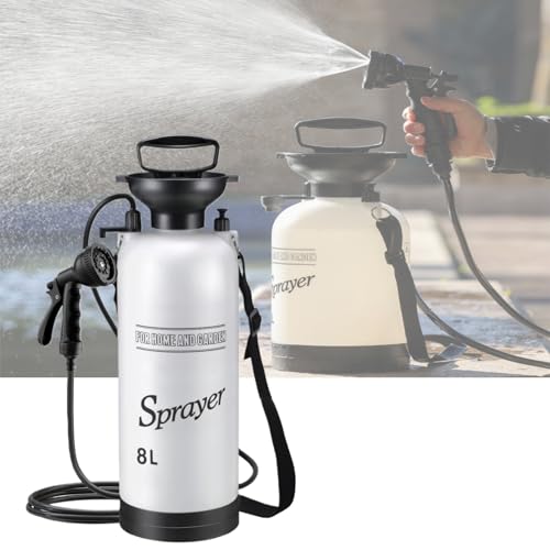 Ziuuihu 圧力噴霧器水筒手動、ポータブル大容量、肩に担ぐ小型ベルト式軽量、シャワー屋外キャンプ、農薬散布消毒 (8L)