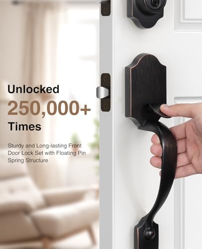 Image of Brightify Oil Rubbed Bronze Front Door Lock Set, Keyed Entry Door Handle with Deadbolt for Home Security, Reversible Left /Right-Hand, Adjustable Latch, Fits 1-3 /8 inch to 1-3 /4 inch Door Thickness
