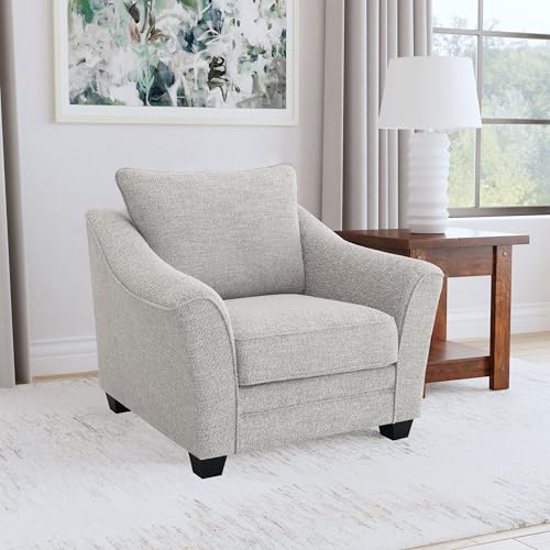 Sillón tapizado gris claro con brazos inclinados miniatura 2