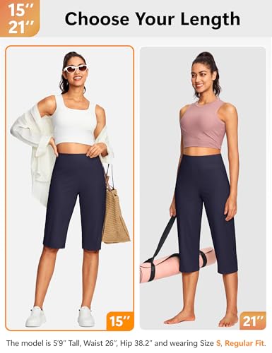 Image of ISEEGZ 15 inch / 18 inch / 21 inch / 25 inch Capri Pants for Women High Waist with Pockets Women's Capris Workout Yoga Pants Loose Straight Leg