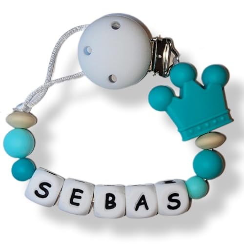 TetebyNoa. Chupetero de silicona. Cadena para chupete divertida y segura. Sujetachupetes de silicona con diseño predeterminado. (Rosa y Verde) (Modelo SEBAS)