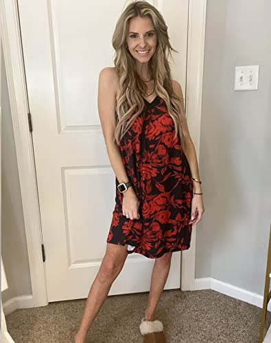 Ekouaer Women's Loose Full Slips Lace Nightgown Chemise Sleepwear Cotton Jersey Nightdress(L Floral Red) #TOP3