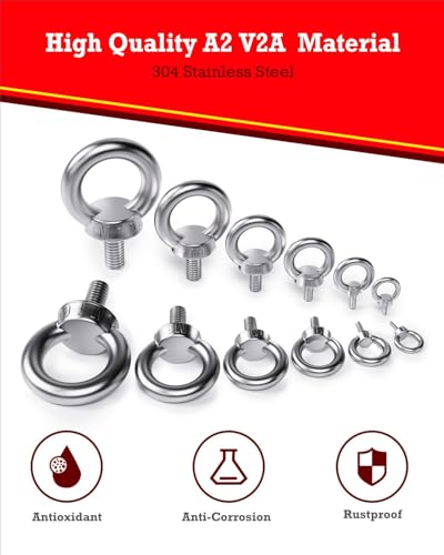 YOOPIN Ringschraube M8, 6 Stück Ösenschrauben, 304 Edelstahl Augenschraube, Ringschraube mit Gewinde, Ringschraube Edelstahl für Befestigungstechnik und Verschiedene Technische Hebevorrichtungen