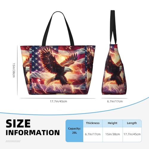 American Flag Eagle 2 Print Large Beach Tote Bag for Women Extra Large Capacity Sandproof Waterproof Pool Bag Suitable for Swimming Pool Gym Groceries Travel4