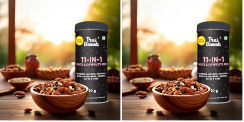 Image of True Elements Premium 11-in-1 Nuts and Dryfruits Mix 850g with Almonds, Walnuts, Cashews, Cranberries, Raisins, Dates (Pack of 2)