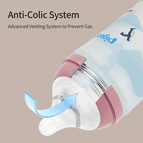 Pigeon Silicone Coating (Glass Inside/Silicone Outside) Baby Bottle(8.1 Oz) With 3 Latch-On Line Silicone Nipples, Newborn Feeding Set (0~9M) #TOP4