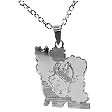 Asoodehdelan 925 Sterling Silver Iran Map Persian Pahlavi Winged Lion Necklace Chain (18" Chain)