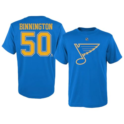 Outerstuff Jordan Binnington St Louis Blues #50 Kids 4-7 Third Logo Name & Number T-Shirt (Blue, Kids Large-7)