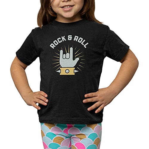 Camiseta Infantil Menino Menina Já Ouço Rock & Roll Mão Tamanho:4;Cor:Preto
