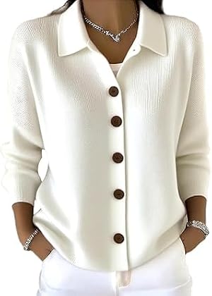 Womens Botton Down Lapel V-Neck Solid Color Cardigan Sweater Casual Loose Knitted Fall Winter Sweater
