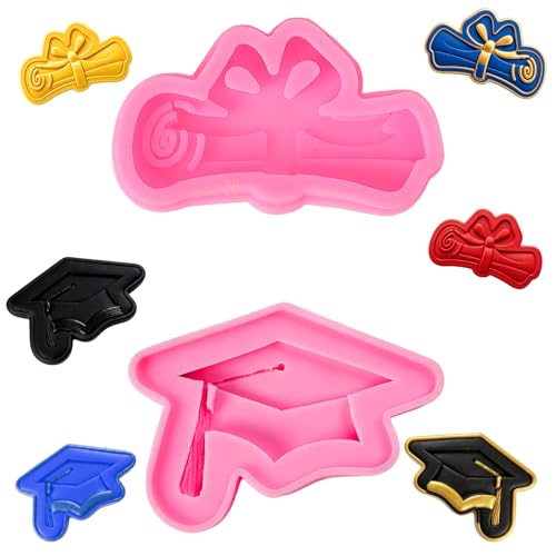 Graduation Silicone Mold 2 Pack Pink Graduation Molds for Chocolate Graduations Cap Scroll Fondant Molds for Graduate Doctoral Hat DIY Crafts Cupcake Candy Cookie Baking 2026 Grad Party Decorations