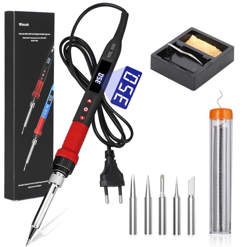 Kit de Soldador de Estaño, Wiecok 80W Soldador Digital con Pantalla LCD y Temperatura Ajustable 180℃-500℃, Interruptor ON/OFF