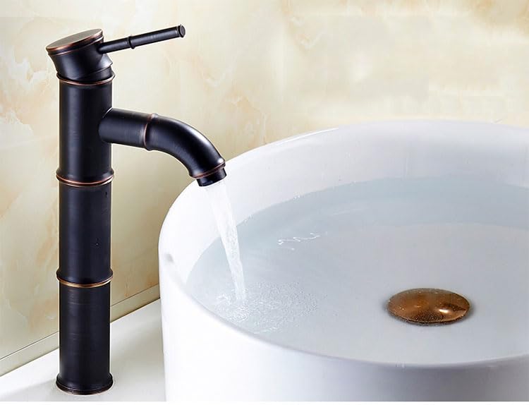 Robinet de lavabo noir eau chaude et froide style bambou antique