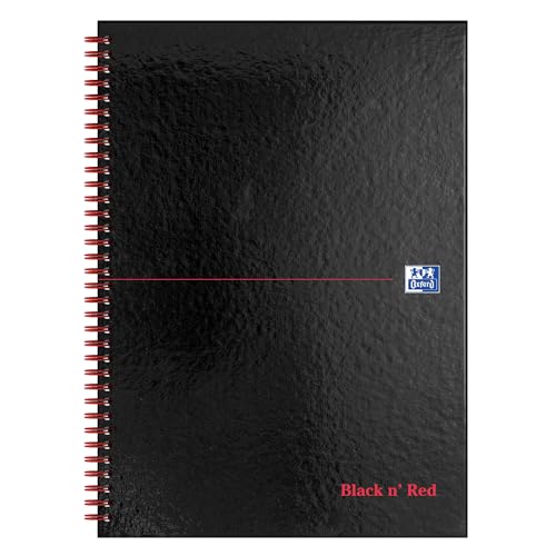 Oxford Black N' Red A4 Glossy Hardback Wirebound Notebook Ruled, Perforated, Black/Red, 140 Page