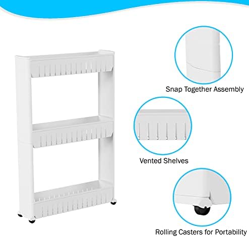 Stella New Multipurpose Shelf with Removable Wheels crack rack Bathroom Storage Storage Rack Shelf Multi-layer refrigerator Slide out side shelf (3 Layers)