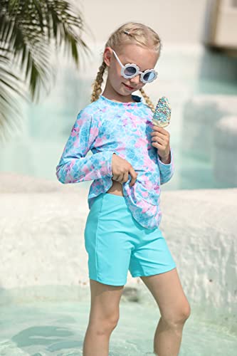 Raisevern Girls Swimsuits Long Sleeve Mermaid Rash Guard Size 10 Ruffle Swim Shirts Sun Protective Blue Fish Scale Bathing Suits Two Piece Tankini Beach Swimwear, Sky Blue, 9-10 Years #TOP3