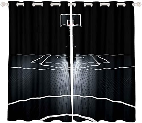 Basketball Curtains For Boys Bedroom Kids Teens Ball Sports Window Curtains Basketball Court Window Drapes Living Room Decor Games Competition Theme Window Treatments Black White 42x63 Inches,2 Panels