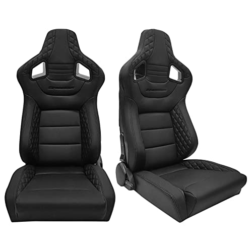 Freemotor802 Universal Racing Seats, Upgraded Version Reclinable Sport Seats With Dual Lock Sliders Adjustable, 1 Pair (Driver + Passenger Side), Pu + Carbon Fiber Fabric, Black #TOP18