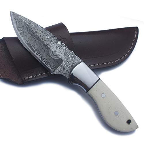Wolfklinge Handmade Damascus Steel Knife Fixed Blade For Skinning, Hunting, Camping And Survival With Full Tang Camel Bone Handle And Cowhide Leather Sheath - Dcx17-7 #TOP21