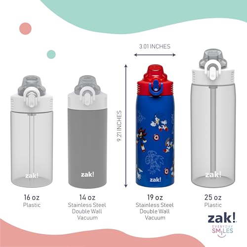 Zak Designs Garrafa de água infantil Sonic the Hedgehog Sage para escola ou viagem, garrafa de água
