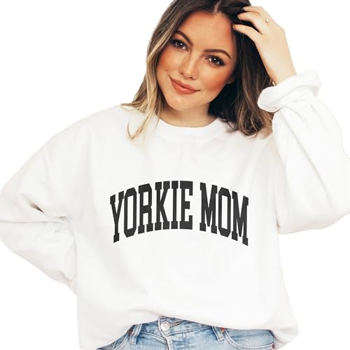 Yorkie Mom Varsity Sweatshirt, Cute Yorkshire Terrier Pet Parent Sweater, Yorkie Dog Mom Gift, Dog Lover Shirt, Unisex Womens Crewneck Sweatshirt2